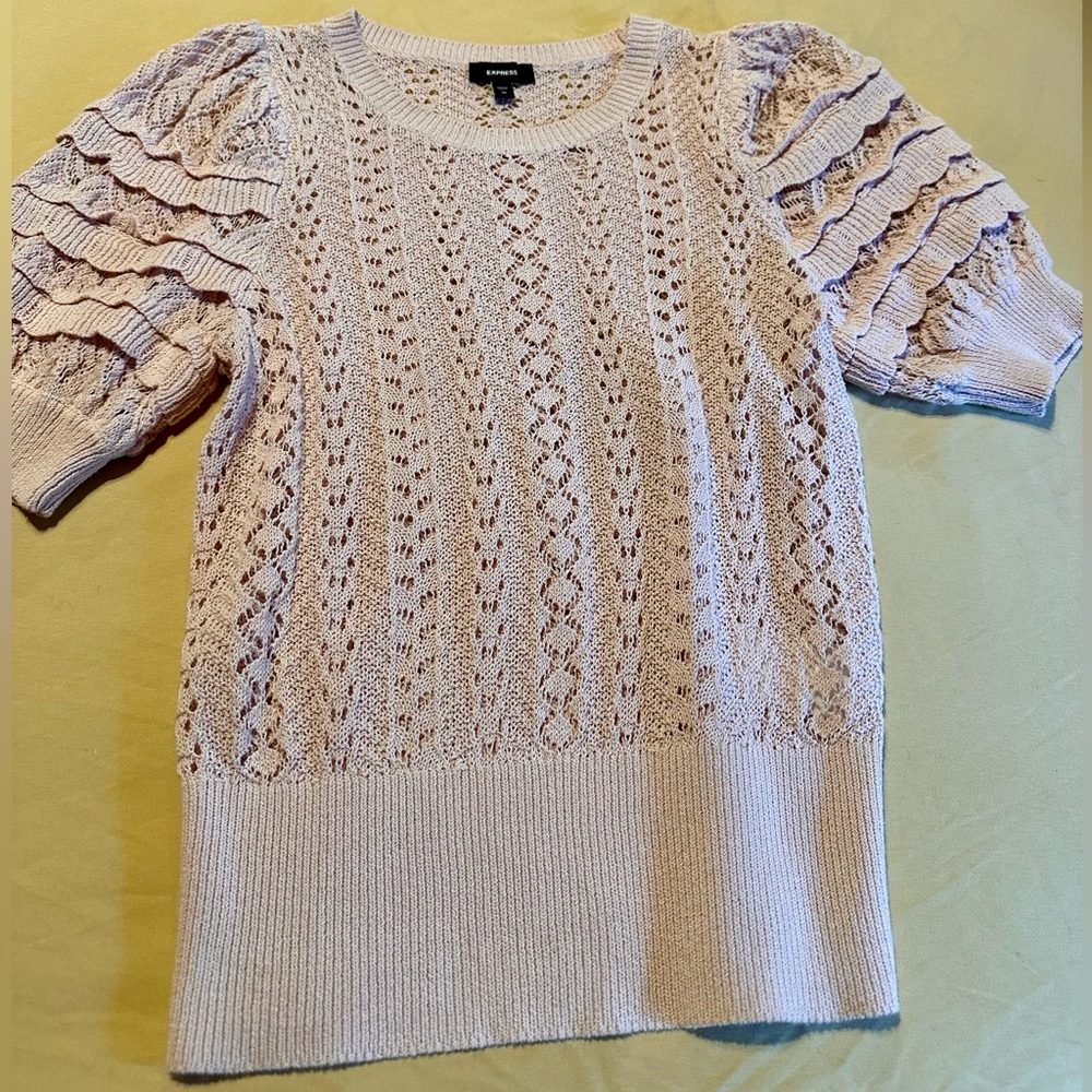 EXPRESS Soft Pink Open Lace Knit Sweater - XS, Intricate design